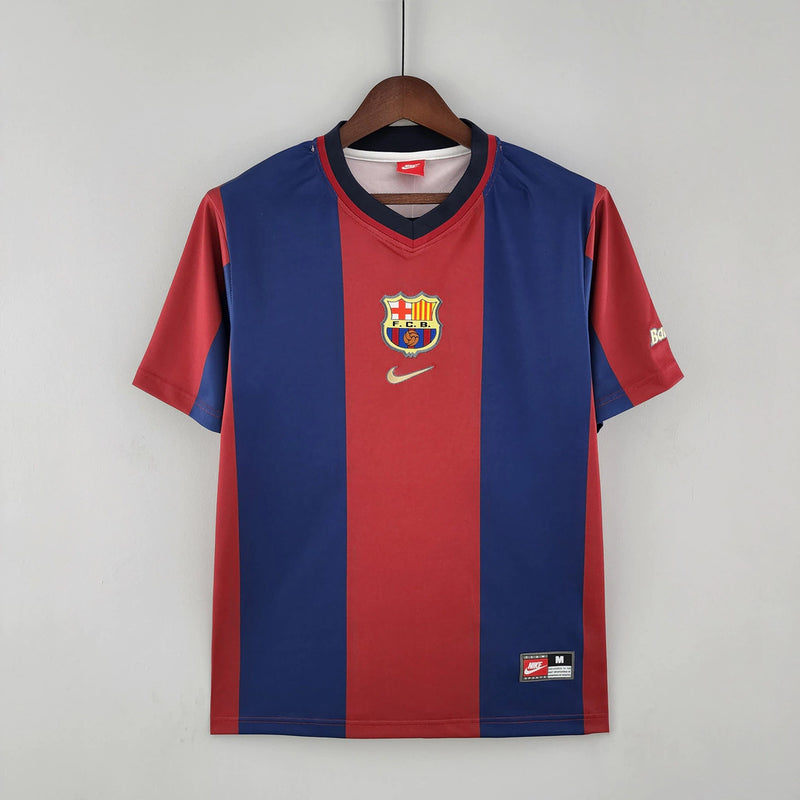 Camisa Barcelona Home I 1998/99 Nike Torcedor Masculina - Grená e Azul