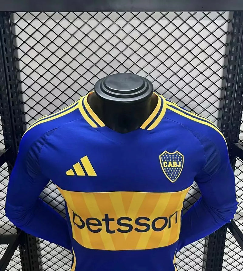 Camisa Boca Juniors Home (1) 2024/25 Adidas Jogador Manga Longa azul marinho com faixa amarela, escudo do clube e logo Adidas, versão oficial masculina