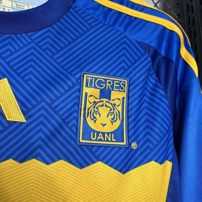Camisa Tigres Away II 2024/25 Torcedor Masculina Azul, uniforme moderno do clube mexicano, escudo bordado, tecido respirável, conforto e estilo para torcedores"