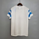 Camisa Olympique Marseille Home I 1990/91 Adidas Retrô Masculina Branca, uniforme clássico, escudo aplicado, tecido leve e respirável, ideal para torcedores e colecionadores.”