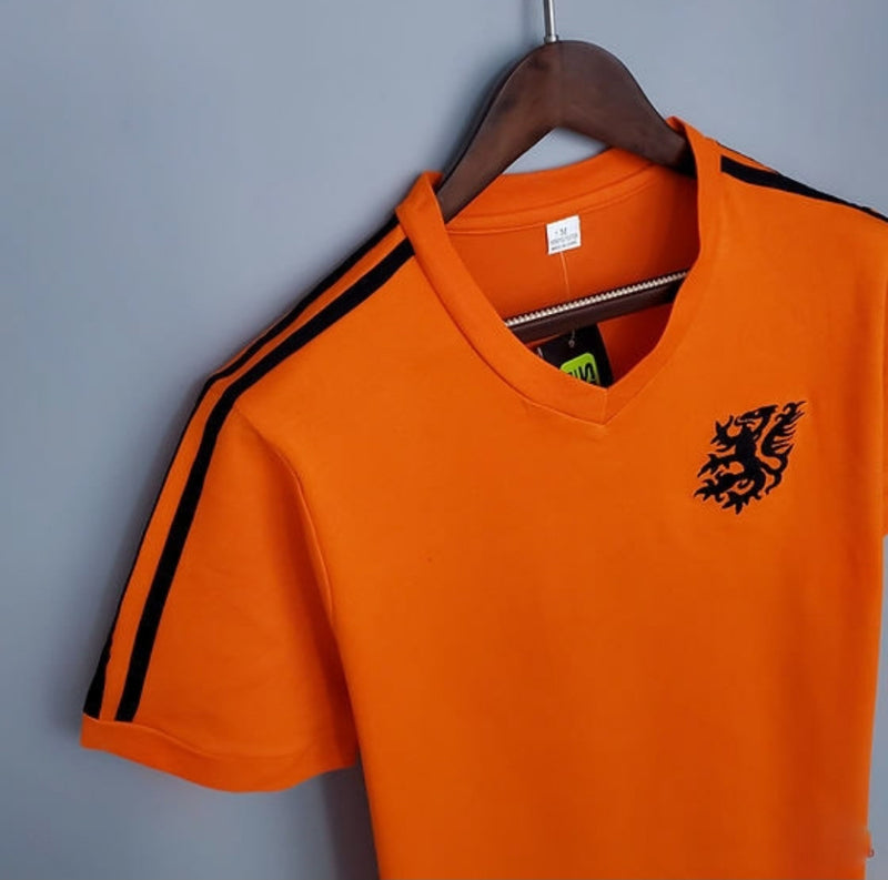 Camisa Holanda Retrô Home 1974 Torcedor Masculina - laranja