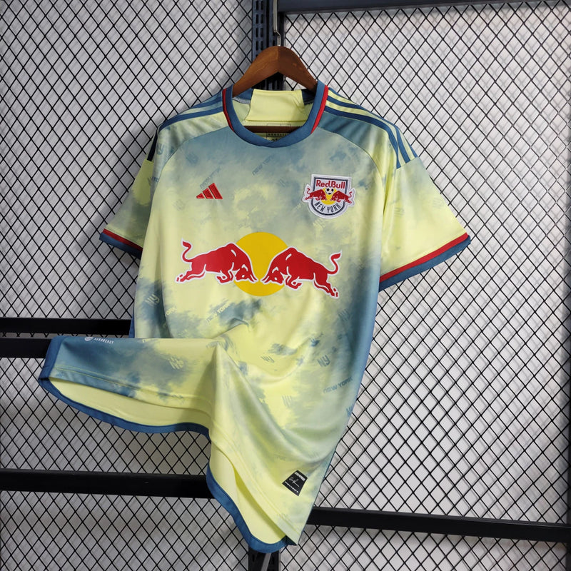 Camisa New York Red Bulls Home I 2023/24 Adidas Torcedor Masculina Amarela e Azul, uniforme MLS, escudo bordado, conforto e estilo, Waze Mix"