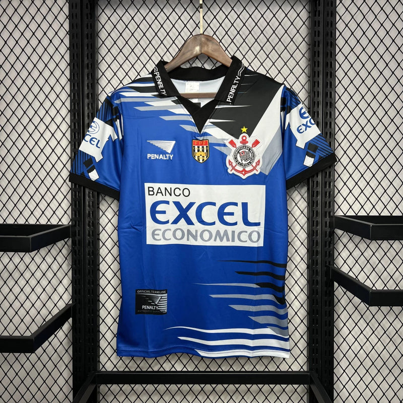 Camisa retrô do goleiro do Corinthians 1998/99 azul da Penalty masculina – vista frontal com escudo bordado
