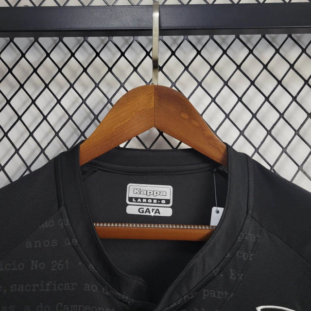 Camisa Vasco da Gama Goleiro 2024/25 Kappa Torcedor Masculina preta, manga longa, com escudo do clube e detalhes em contraste, ideal para treino e jogos de futebol.