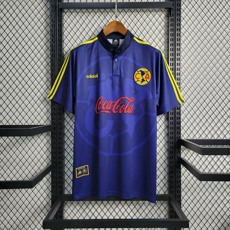 Camisa Club América Away II 1998/99 Adidas Retrô Masculina Azul, uniforme histórico anos 90, futebol mexicano, coleção retrô das Águias"