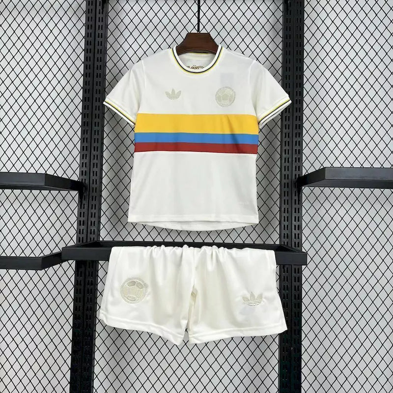 Kit Infantil Colômbia 100 anos 2024/25 Adidas camisa e shorts comemorativos amarelo