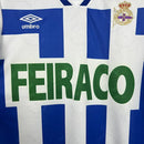 Camisa Deportivo La Coruna Home I 1994/95 Umbro Retrô Masculina - Branca e Azul