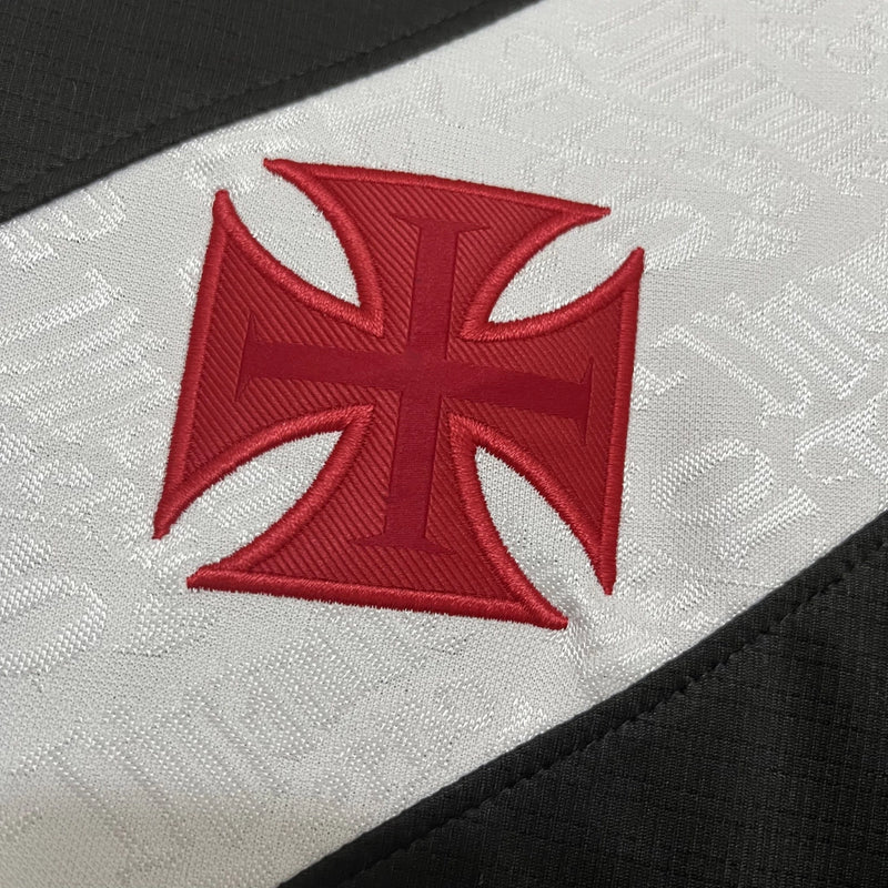 Camisa Vasco Home 2024/25 Torcedora Feminina Adidas oficial preta e branca com faixa transversal e escudo bordado