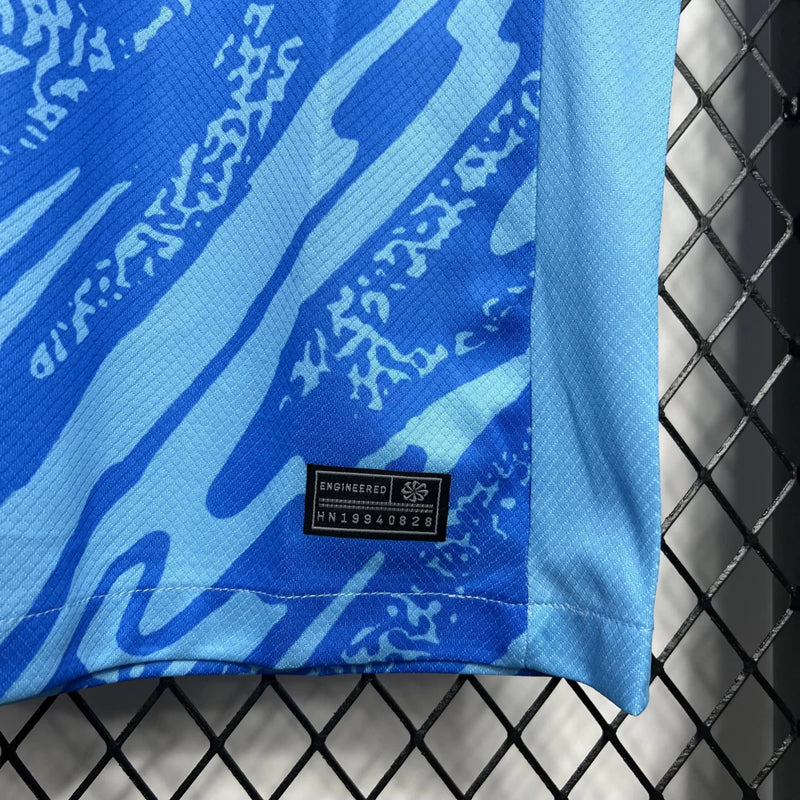 Camisa Corinthians goleiro 2024 2025 nome torcedor masculina azul com tecnologia Dri-Fit e escudo do clube em destaque 