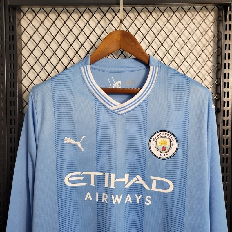Camisa Manchester City I 23/24 - Manga Longa - Torcedor Puma Masculina - Azul