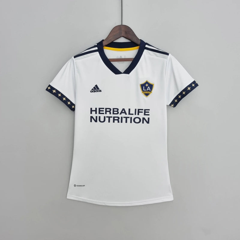 Camisa Los Angeles Galaxy Home I 2022/23 Adidas Torcedora Feminina Branca, uniforme oficial MLS, versão feminina ajustada, Waze Mix