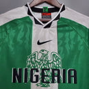 “Camisa Nike Nigéria vintage verde 1996, retrô masculina histórica da seleção africana, modelo raro dos anos 90”