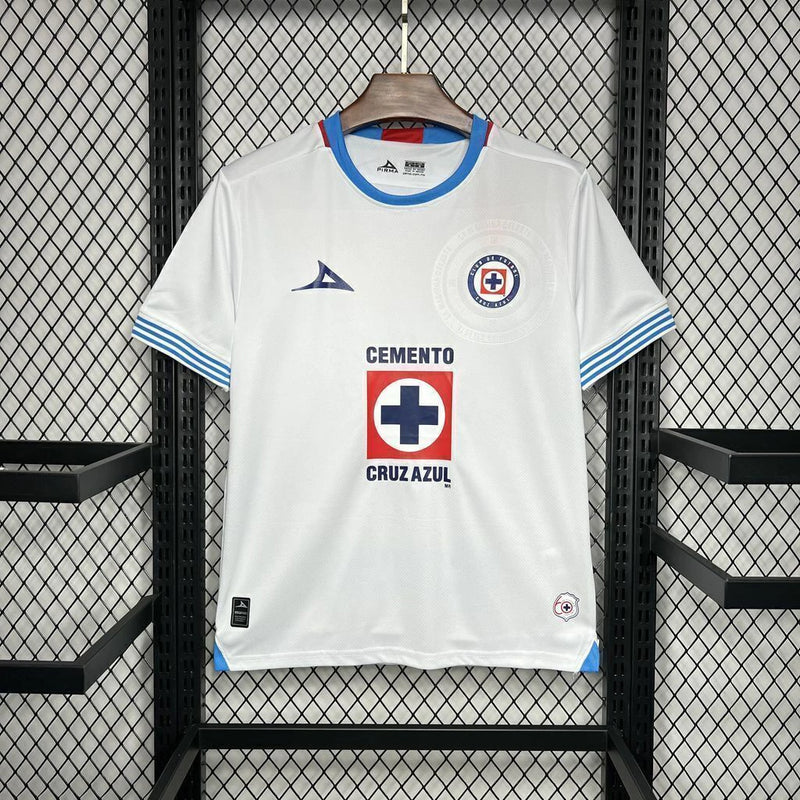 Camisa Cruz Azul Away II 2024/25 Pirma Torcedor Masculina Branca, uniforme elegante, futebol mexicano, escudo do Cruz Azul, conforto e estilo para torcedores"