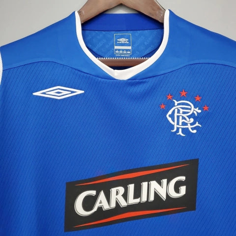 “Camisa Rangers FC Home I 2008/09 Umbro Retrô Masculina Azul, uniforme retrô histórico do clube escocês, design clássico e escudo bordado para colecionadores.”