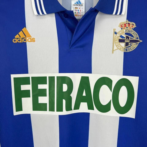 Camisa Deportivo La Coruna Home I 1999/00 Adidas Retrô Masculina - Branca e Azul