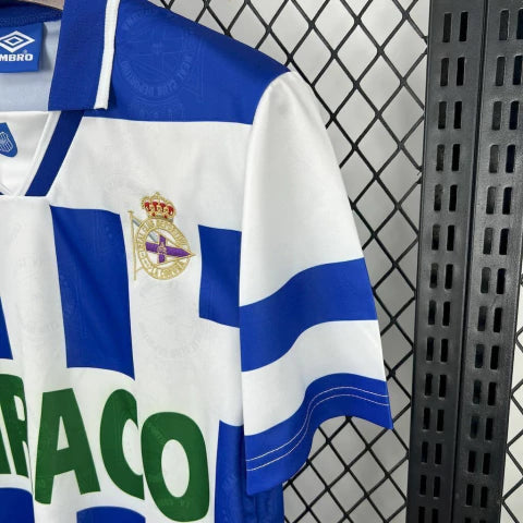 Camisa Deportivo La Coruna Home I 1994/95 Umbro Retrô Masculina - Branca e Azul
