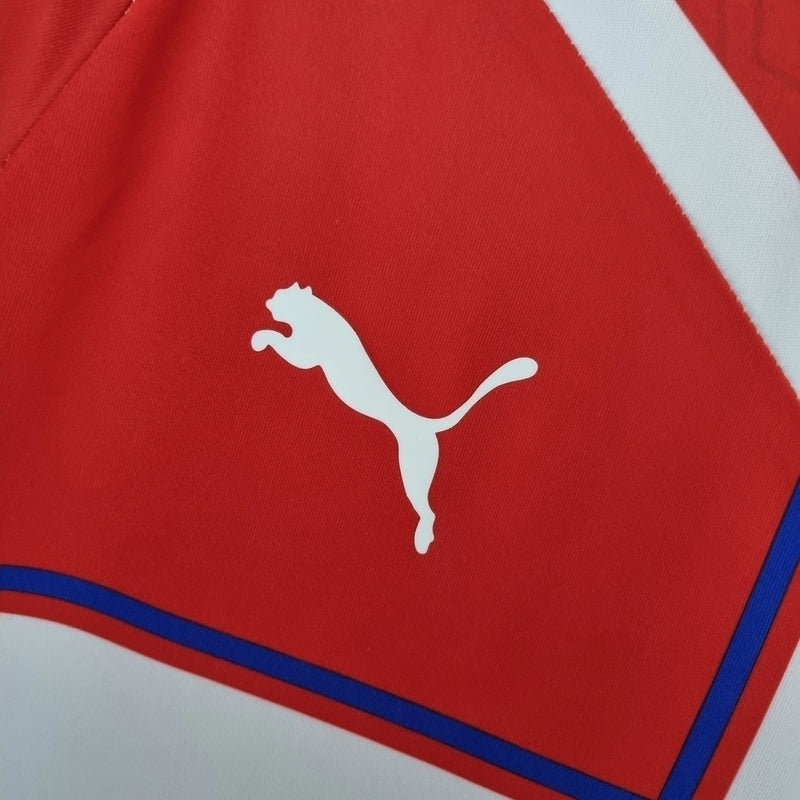 Camisa Retrô Universidad Católica Away II 2009/10 Puma Masculina vermelha, uniforme alternativo do futebol chileno com escudo da Católica no peito, estilo clássico retrô, ideal para colecionadores e torcedores.