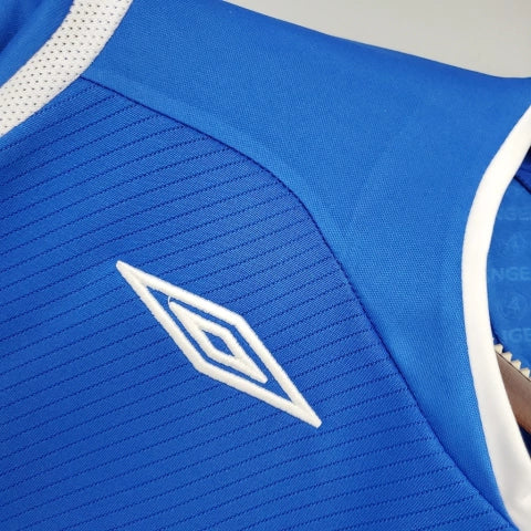 “Camisa Rangers FC Home I 2008/09 Umbro Retrô Masculina Azul, uniforme retrô histórico do clube escocês, design clássico e escudo bordado para colecionadores.”
