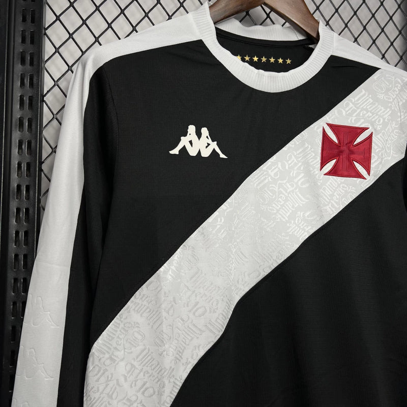 Camisa Vasco da Gama Home 2024/25 Manga Longa Torcedor Masculina Adidas preta com faixa diagonal branca e escudo bordado, uniforme oficial para torcedores