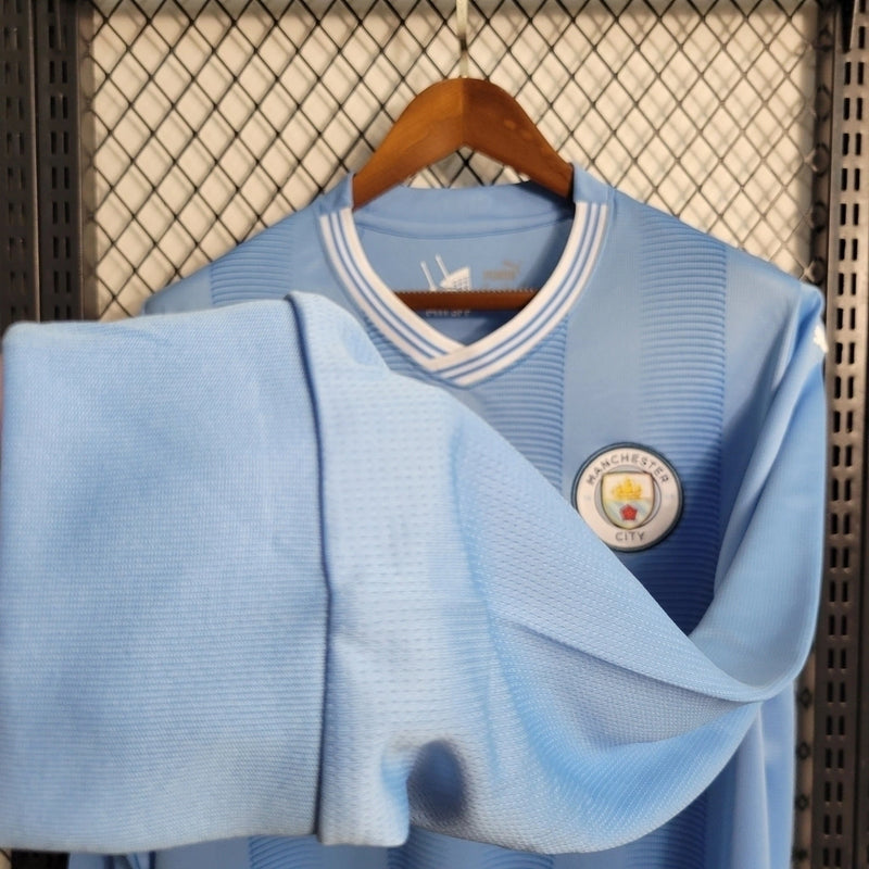 Camisa Manchester City I 23/24 - Manga Longa - Torcedor Puma Masculina - Azul