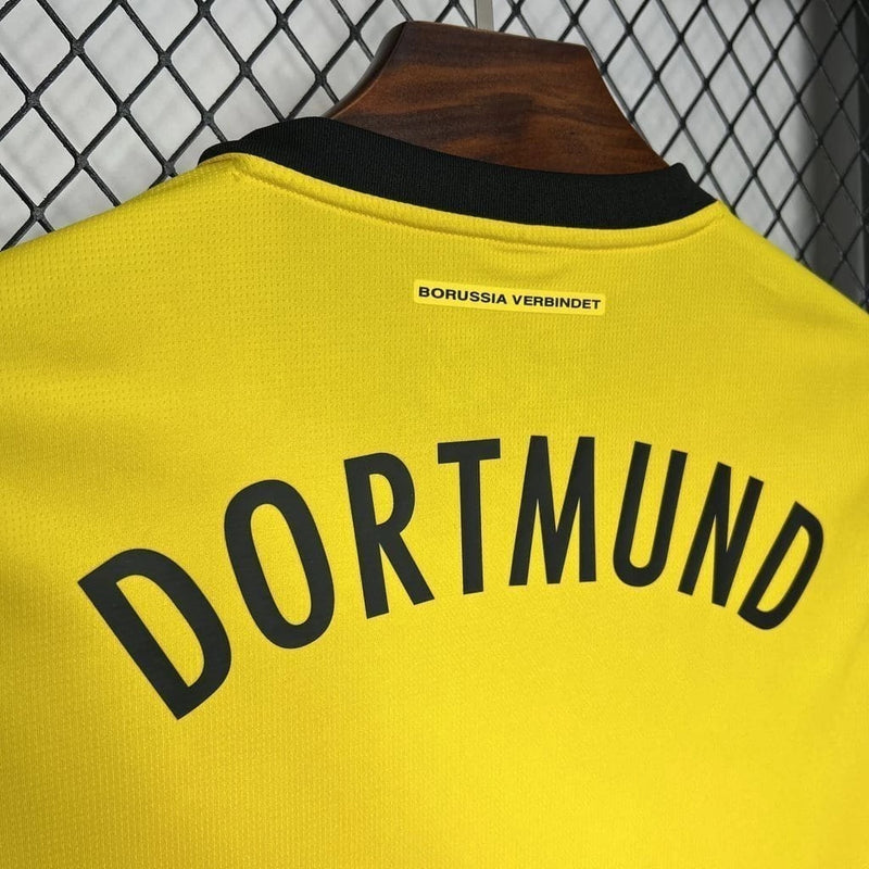 Camisa Borussia Dortmund Home 2024/25 Torcedor Masculina Puma oficial amarela com detalhes em preto e escudo bordado