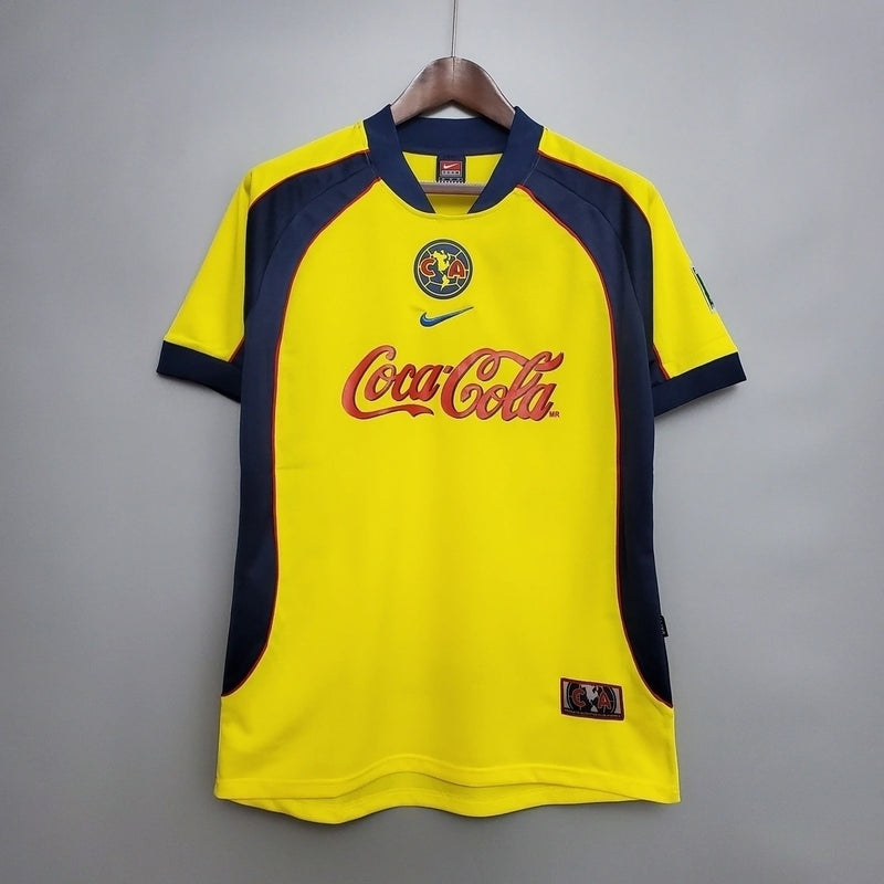 Camisa Club América Home I 2001/02 Nike Retrô Masculina Amarela, uniforme clássico anos 2000, futebol mexicano, coleção retrô das Águias"