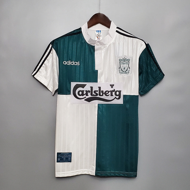 Camisa Retrô Liverpool Away II 1995/96 Torcedor Masculina - Branco/verde