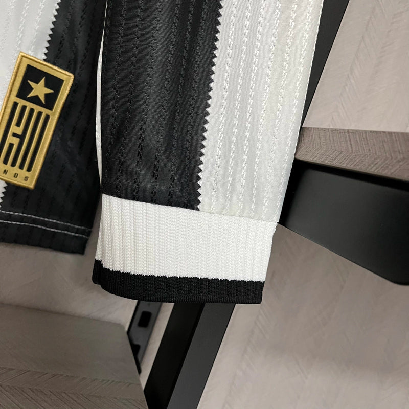 Camisa Botafogo Home 2024/25 Manga Longa Torcedor Masculina Adidas oficial preta e branca com listras verticais e escudo bordado