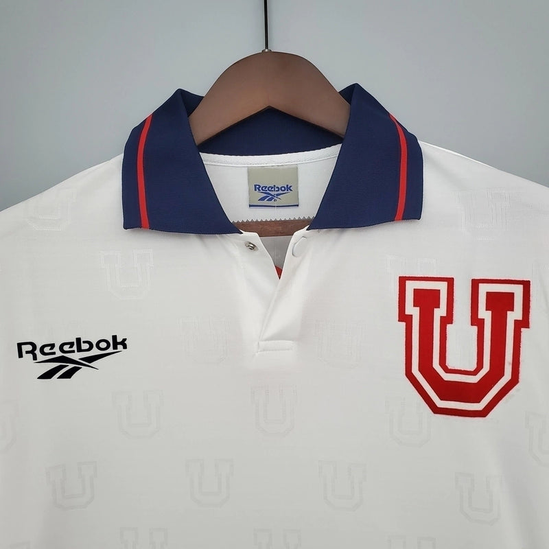 Camisa Universidad de Chile Away II 1998/99 Rebook Retrô Masculina branca, uniforme retrô de futebol chileno, camisa de torcedor clássica, coleção histórica, futebol chileno, estilo retrô, camisa de colecionador, Rebook Chile 1998/99"