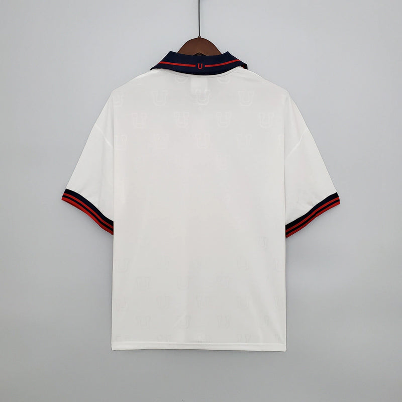 Camisa Universidad de Chile Away II 1998/99 Rebook Retrô Masculina branca, uniforme retrô de futebol chileno, camisa de torcedor clássica, coleção histórica, futebol chileno, estilo retrô, camisa de colecionador, Rebook Chile 1998/99"