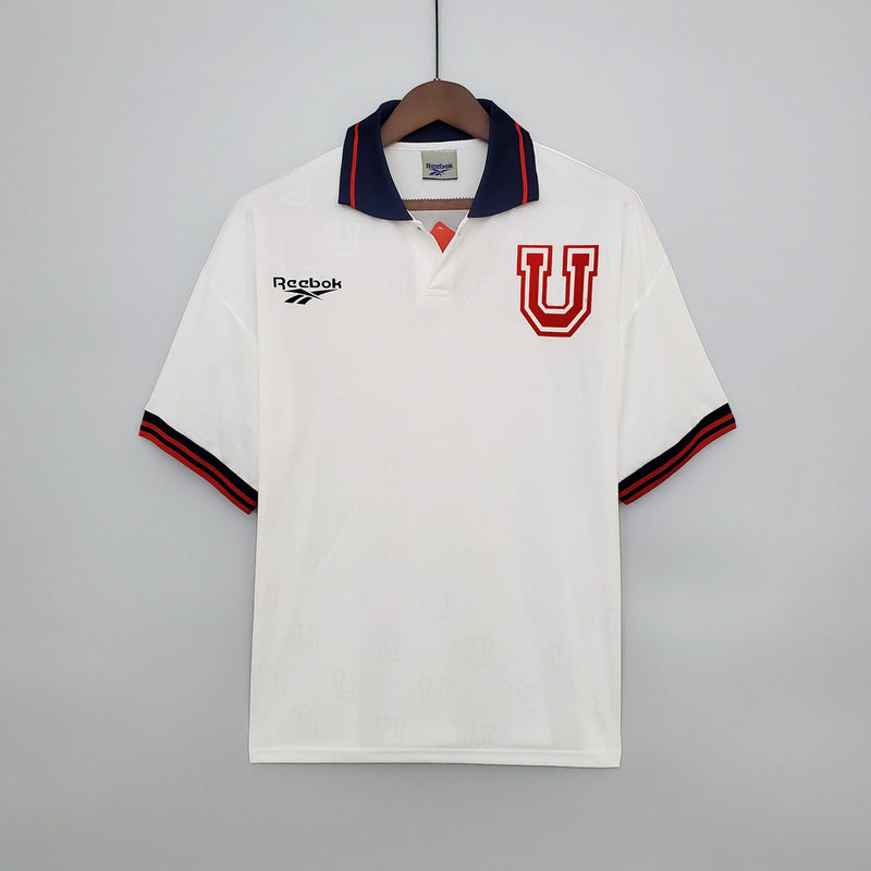 Camisa Universidad de Chile Away II 1998/99 Rebook Retrô Masculina branca, uniforme retrô de futebol chileno, camisa de torcedor clássica, coleção histórica, futebol chileno, estilo retrô, camisa de colecionador, Rebook Chile 1998/99"