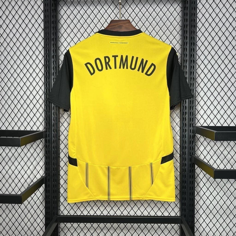Camisa Borussia Dortmund Home 2024/25 Torcedor Masculina Puma oficial amarela com detalhes em preto e escudo bordado