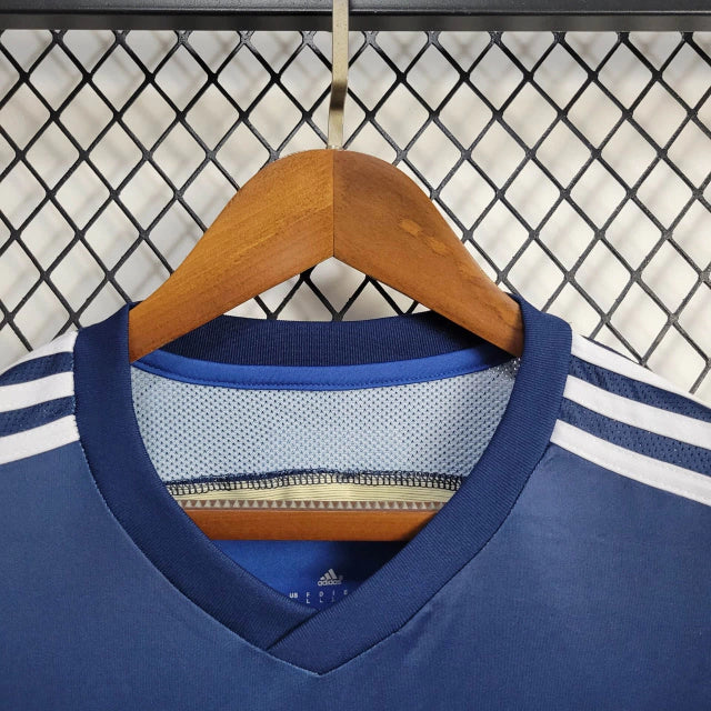 Camisa Argentina Away II 2014/15 Adidas Retrô Masculina azul marinho com detalhes celestes e dourados, modelo torcedor retrô de manga curta