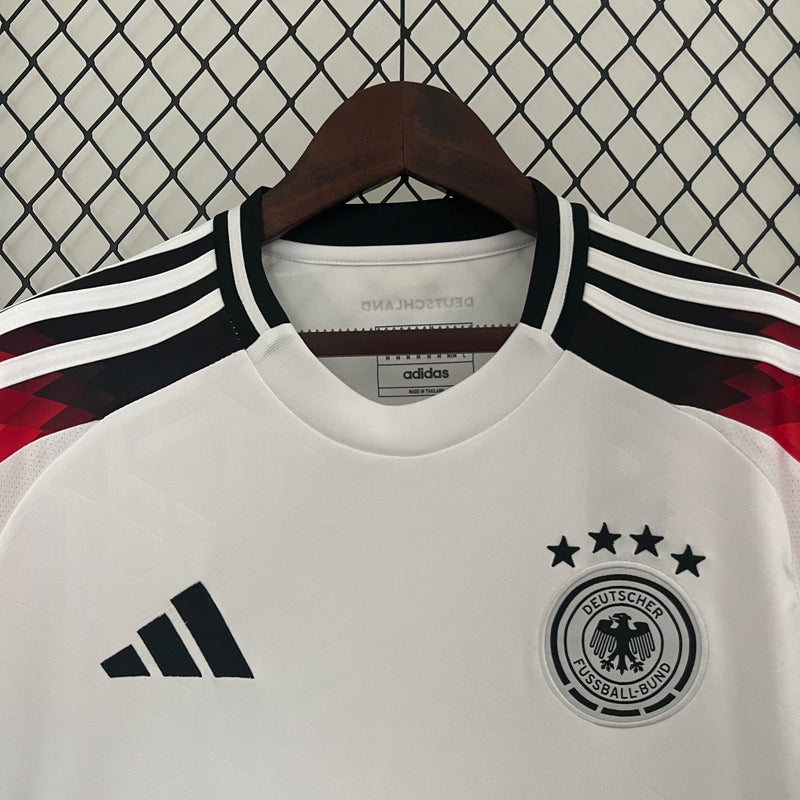 Camisa Alemanha Home I 2024/25 Adidas Torcedor Masculina oficial branca com detalhes em preto e vermelho
