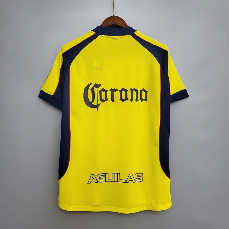 Camisa Club América Home I 2001/02 Nike Retrô Masculina Amarela, uniforme clássico anos 2000, futebol mexicano, coleção retrô das Águias"