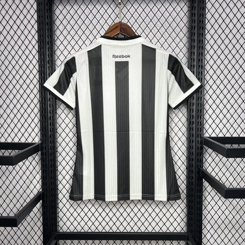 Camisa Botafogo Home 2024/25 Torcedora Feminina Adidas oficial preta e branca com listras verticais e escudo bordado