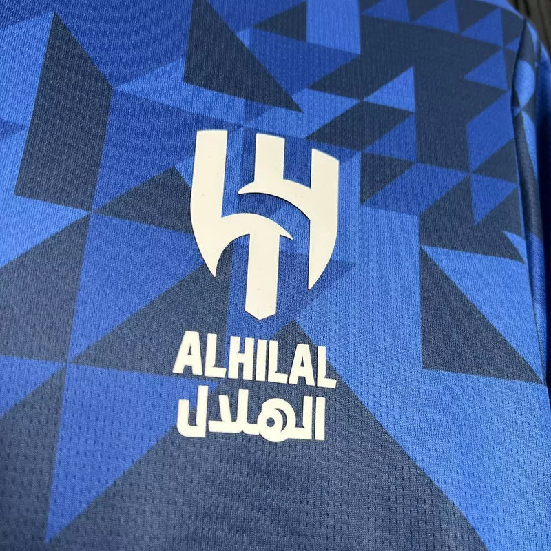 Camisa Al-Hilal Home I 2024/25 Masculina para torcedor, azul com detalhes em branco, modelo oficial do clube saudita, ideal para fãs e colecionadores."