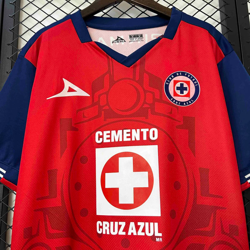 Camisa Cruz Azul Third III 2024/25 Pirma Torcedor Masculina Vermelha, uniforme vibrante, futebol mexicano, escudo do Cruz Azul, conforto e estilo para torcedores"
