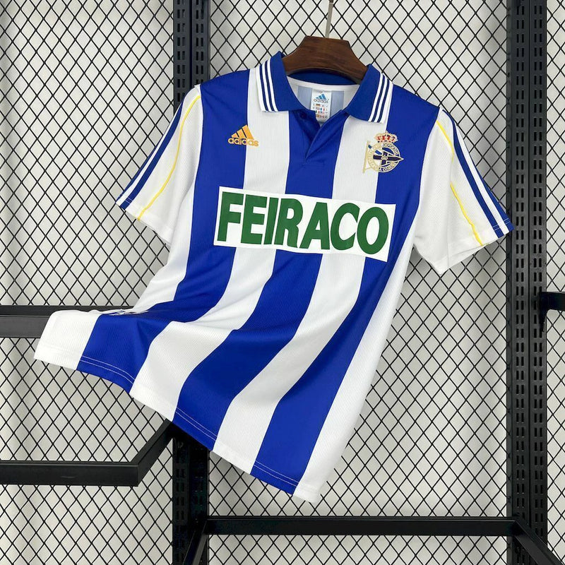 Camisa Deportivo La Coruna Home I 1999/00 Adidas Retrô Masculina - Branca e Azul