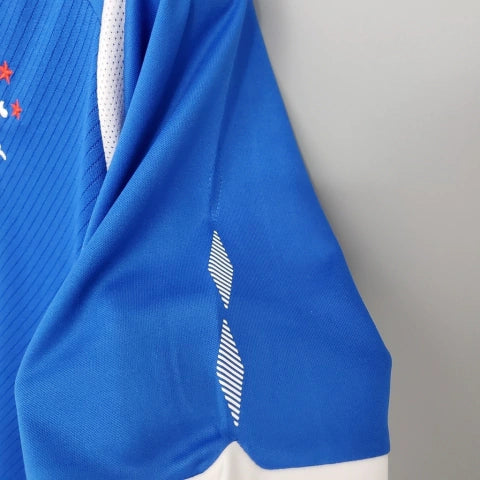 “Camisa Rangers FC Home I 2008/09 Umbro Retrô Masculina Azul, uniforme retrô histórico do clube escocês, design clássico e escudo bordado para colecionadores.”
