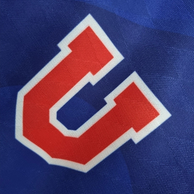 Camisa Universidad de Chile Home I 1996/97 retrô masculina azul, gola e mangas clássicas, design histórico anos 90, perfeita para torcedores e colecionadores de futebol chileno"