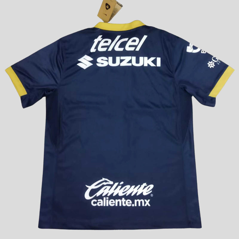 Camisa Pumas UNAM Away II 2024/25 Nike Torcedor Masculina Azul, uniforme visitante, futebol mexicano, escudo em destaque, conforto e estilo"
