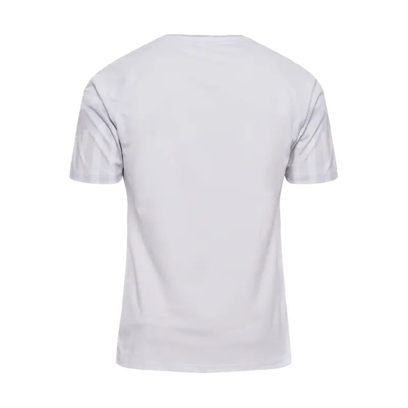 Camisa Dinamarca Away II 2022/23 Hummel Torcedor Masculina, branca, com escudo da seleção dinamarquesa e logo Hummel em destaque, feita em tecido leve e respirável, modelo masculino com caimento confortável, ideal para jogos e uso casual.”