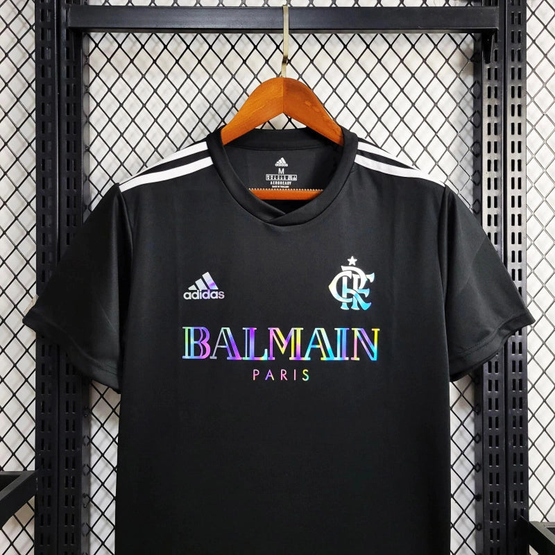 Camisa Flamengo x Balmain 2024/25 Adidas Torcedor Masculina - Preto