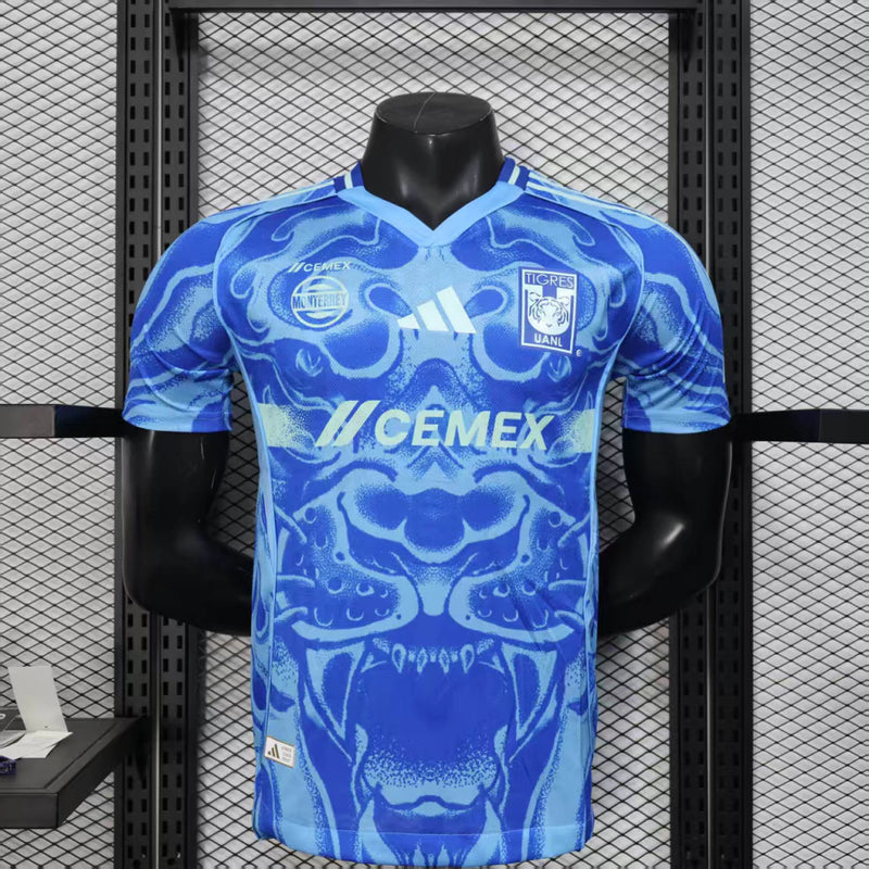 "Camisa Tigres Away II 2025/26 Adidas Jogador Masculina Azul, uniforme do clube mexicano, escudo bordado, tecnologia de performance, conforto e estilo para torcedores"