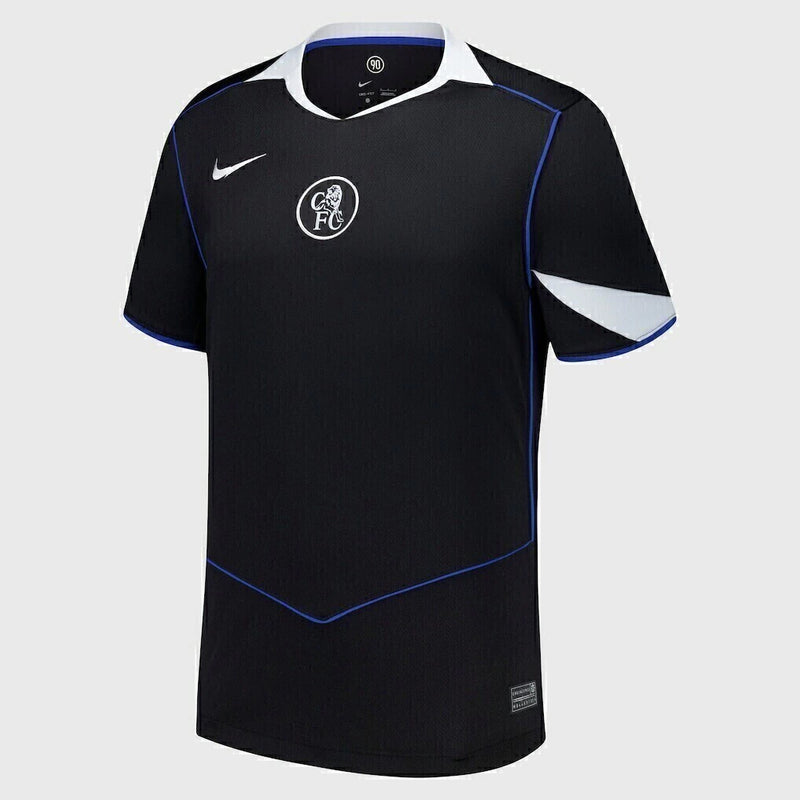 Camisa Chelsea Third (3) 2025/26 Nike Torcedor Masculina preta oficial, com escudo do Chelsea e logo Nike em destaque