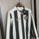 Camisa Botafogo Home 2024/25 Manga Longa Torcedor Masculina Adidas oficial preta e branca com listras verticais e escudo bordado