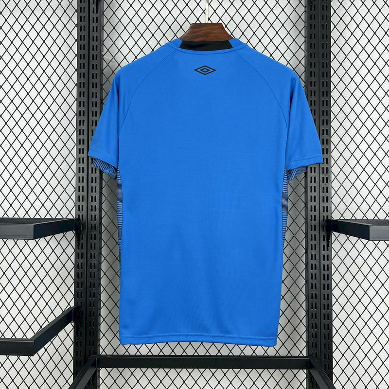 
Camisa Santos Goleiro 2025/26 Umbro Torcedor Masculina na cor azul com detalhes em preto e branco, escudo do Santos FC bordado no peito e logo da Umbro em destaque