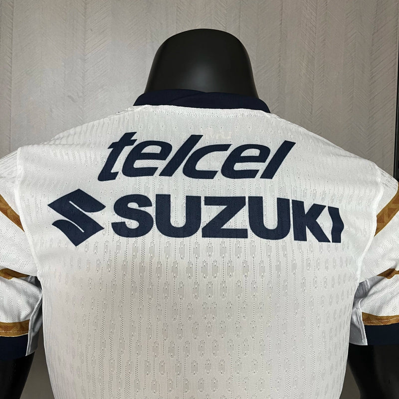 Camisa Pumas UNAM Home I 2024/25 Nike Jogador Masculina Branca, versão jogador, uniforme oficial de jogo, escudo gigante no peito, tecnologia Dri-FIT ADV"