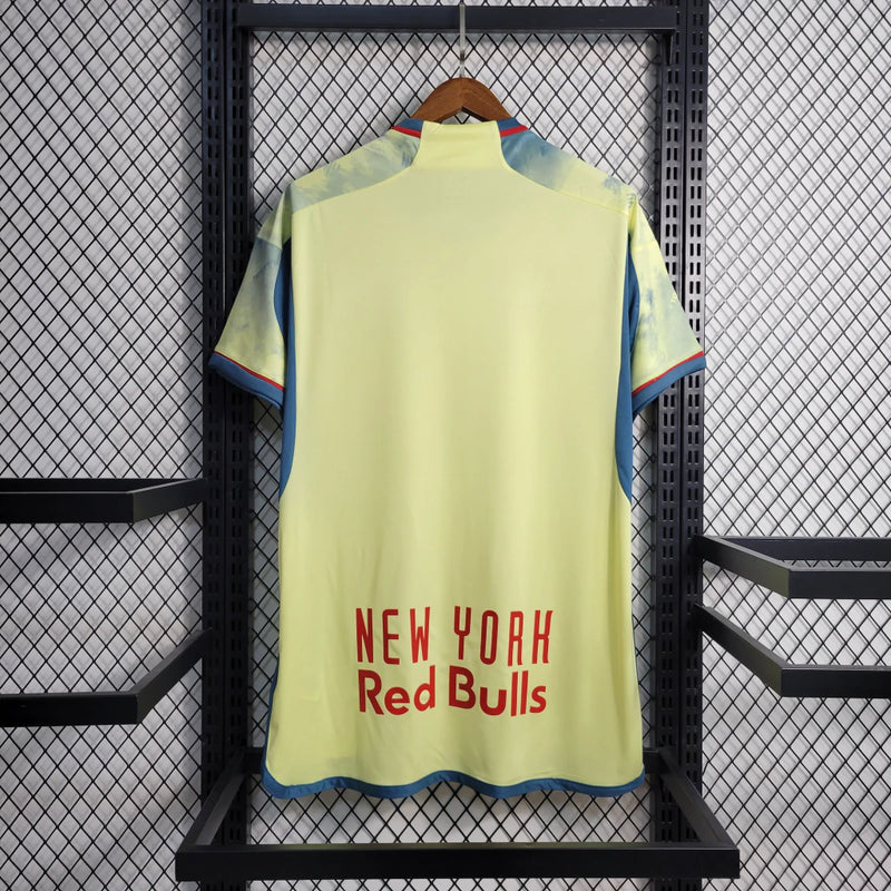 Camisa New York Red Bulls Home I 2023/24 Adidas Torcedor Masculina Amarela e Azul, uniforme MLS, escudo bordado, conforto e estilo, Waze Mix"